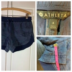 Athleta‎ Linen Beachside Bali Shorts Women's 8Blue Faded Camo 3" 211109 Pull On